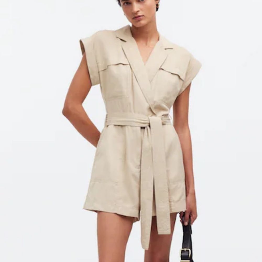 Madewell Tie-Waist Muscle Tank Romper In Summer Dune Size 10